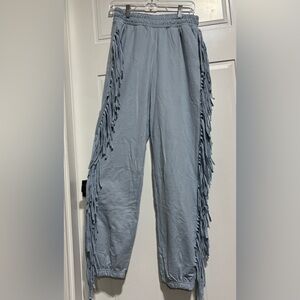 Jolie & Joy Fringe Side Joggers, pockets,soft stretch waist & ankle, powder blue